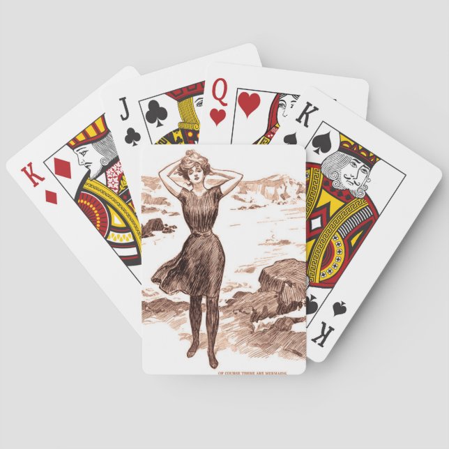 Sjöjungfru Beach Gibson Girl Victorian Antique Casinokort (Baksidan)