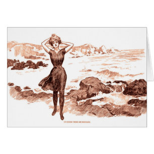Sjöjungfru Beach Gibson Girl Victorian Antique Hälsningskort
