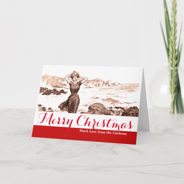 Sjöjungfru Beach Gibson Girl Victorian Antique Helgkort (Framsida)