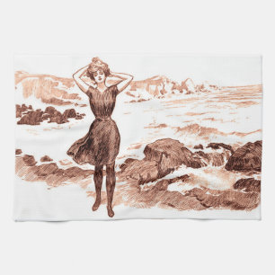 Sjöjungfru Beach Gibson Girl Victorian Antique Kökshandduk