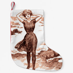 Sjöjungfru Beach Gibson Girl Victorian Antique Liten Julstrumpa