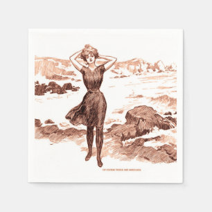 Sjöjungfru Beach Gibson Girl Victorian Antique Pappersservett