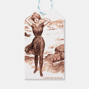 Sjöjungfru Beach Gibson Girl Victorian Antique Presentetikett