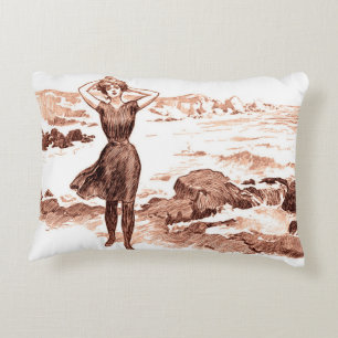 Sjöjungfru Beach Gibson Girl Victorian Antique Prydnadskudde