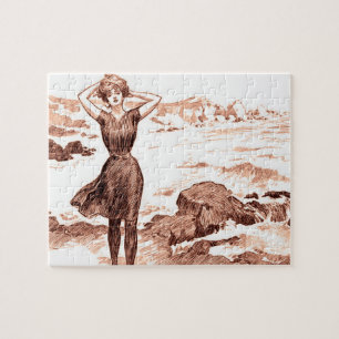 Sjöjungfru Beach Gibson Girl Victorian Antique Pussel