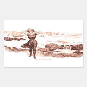 Sjöjungfru Beach Gibson Girl Victorian Antique Rektangulärt Klistermärke