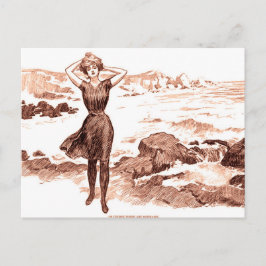Sjöjungfru Beach Gibson Girl Victorian Antique Vykort