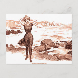 Sjöjungfru Beach Gibson Girl Victorian Antique Vykort
