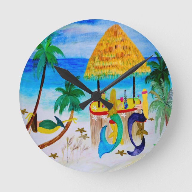 Sjöjungfru Beach Tiki Pub Art Rund Klocka (Framsida)