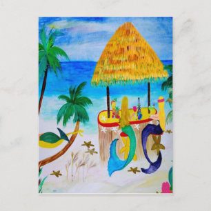 Sjöjungfru Beach Tiki Pub Art Vykort