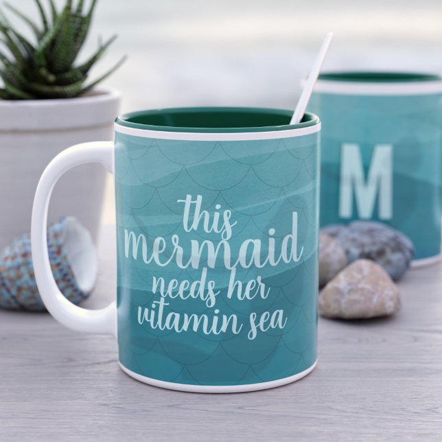 Sjöjungfru behöver vitamin Sea Grönt Coffee Mugg (We all need our vitamin sea. Perfect gift for mermaids! )