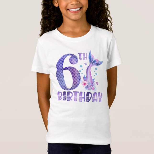 Sjöjungfru Birthday 6e Birthday T-Shirt (Framsida)