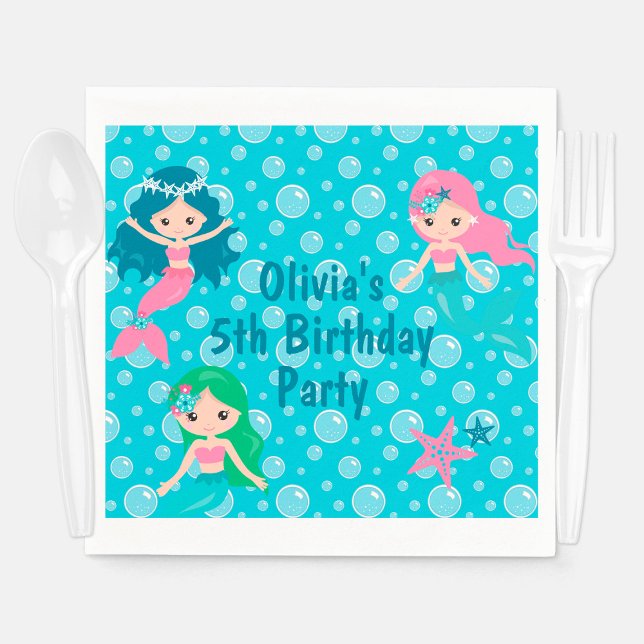 Sjöjungfru Birthday Anpassningsbar Ocean Party Pappersservett (Mermaid Birthday Party Personalized Kids Napkins
)