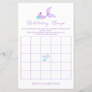 Sjöjungfru Birthday Bingo