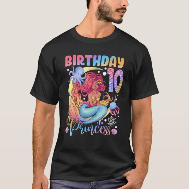 Sjöjungfru Birthday Girl 10 Years 10th Birthday P T Shirt (Framsida)