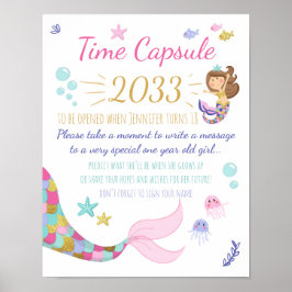 Sjöjungfru Birthday guestbook Time Capsule Sign Gi Poster