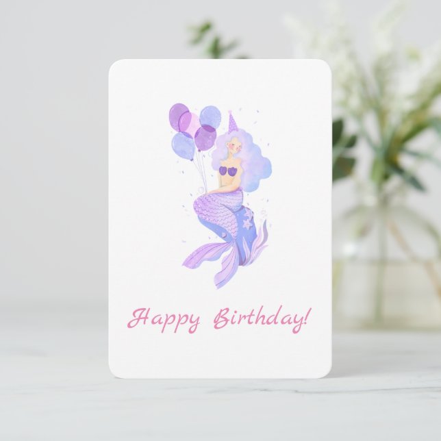 Sjöjungfru Birthday Önskemål Kort (Stående Fram)