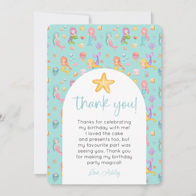 Sjöjungfru Birthday Photo Tack Inbjudningar (Framsida)