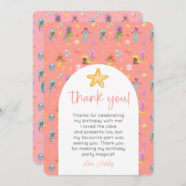 Sjöjungfru Birthday Photo Tack Inbjudningar (Fram/baksida)