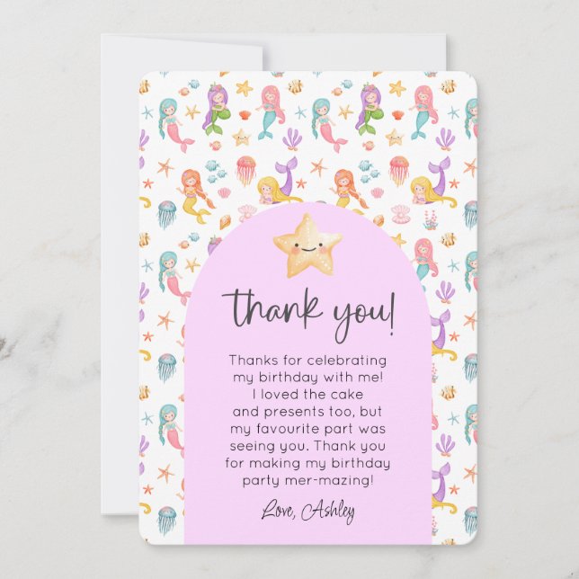 Sjöjungfru Birthday Photo Tack Inbjudningar (Framsida)
