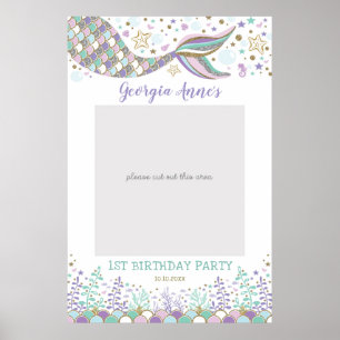 Sjöjungfru Birthday Selfie Photo Booth Prop Flicka Poster