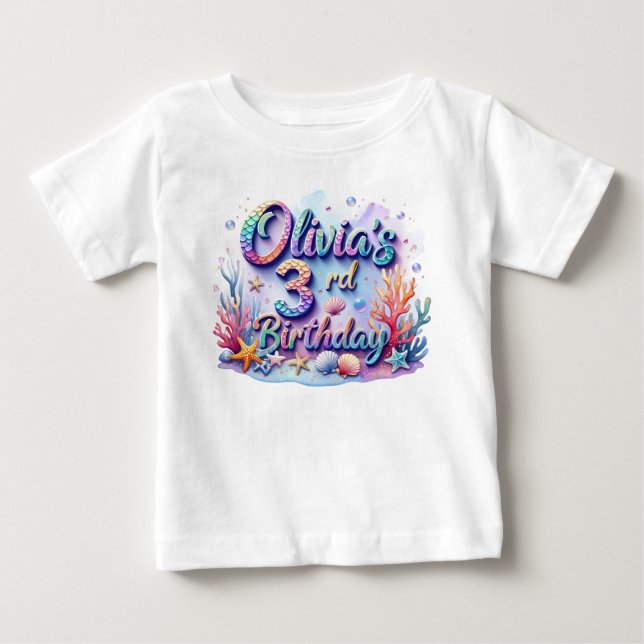 Sjöjungfru Birthday T-Shirt - Personlig Namn & Age (Framsida)