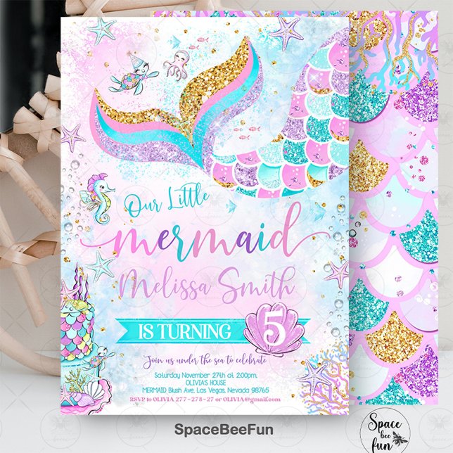 Sjöjungfru Bjud in Sjöjungfru Party inbjudan (Mermaid Birthday Invitation Mermaid Party invite
Mermaid Birthday Invitation Mermaid Party invite, P)