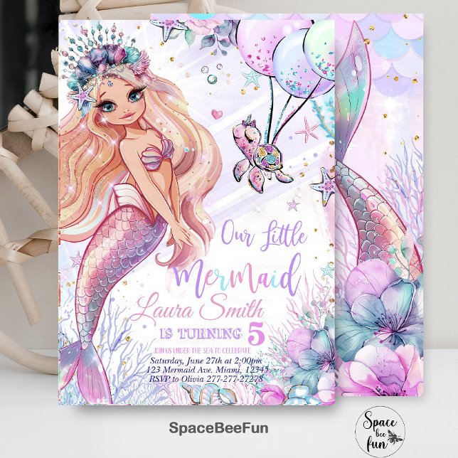 Sjöjungfru Bjud in Sjöjungfru Party inbjudan (Mermaid Birthday,mermaid Invitation,Party Mermaid invite,Girl Pink mermaid,Magical Unicorn,template,)