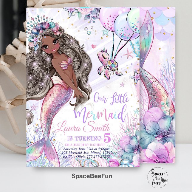 Sjöjungfru Bjud in Sjöjungfru Party inbjudan (Mermaid Birthday,mermaid Invitation,Party Mermaid invite,Girl Pink mermaid,Magical Unicorn,template,)