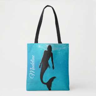 Sjöjungfru Black Blue Ocean Sommar Modern Beach Tygkasse