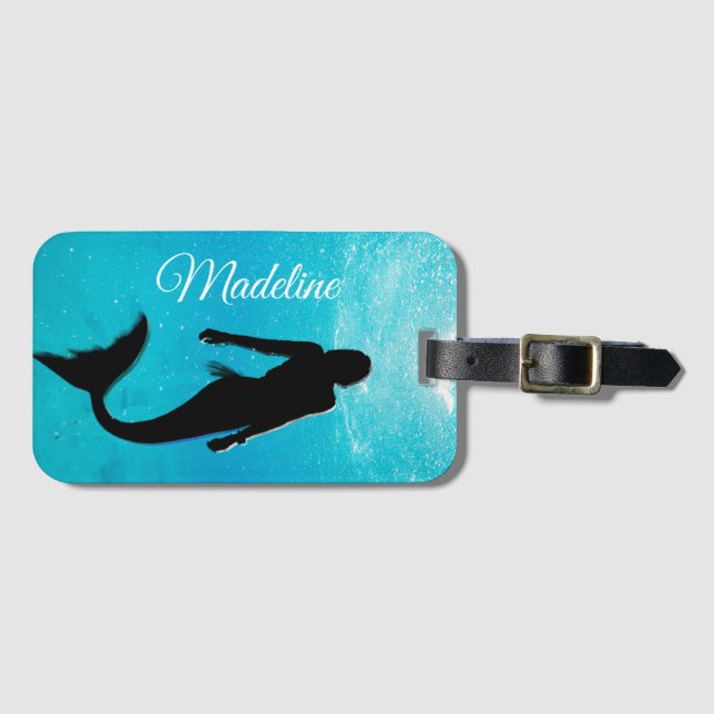 Sjöjungfru Black Blue Summer Beach Travel Modern Bagagebricka (Framsida horisontal)