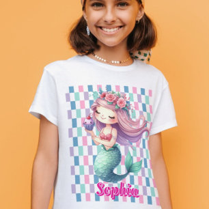 Sjöjungfru block rosa namn mönster t shirt