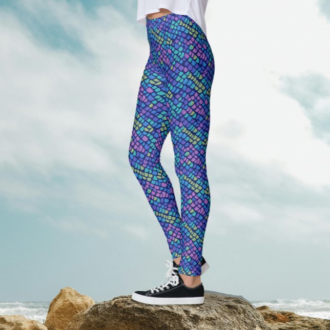 Sjöjungfru Blue and Lila Fish Scale Magic Glitter Leggings (Skapare uppladdad)