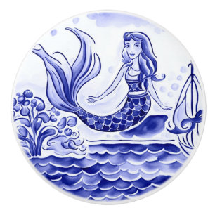 Sjöjungfru Blue and White Mediterranean FolArt Knopp