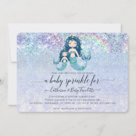 Sjöjungfru Blue Glitter Rainbow Flicka Sprinkle Inbjudningar