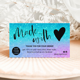 Sjöjungfru blue glitter tack du gjorde med kärlek visitkort