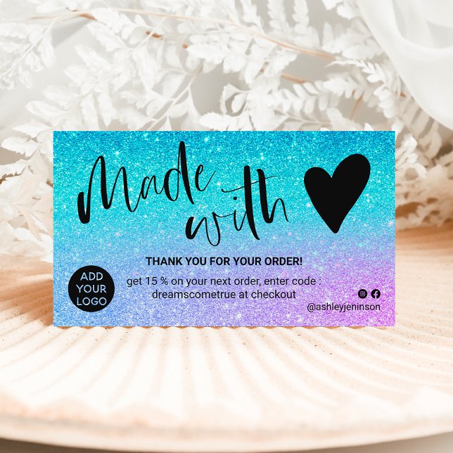 Sjöjungfru blue glitter tack du gjorde med kärlek visitkort (Skapare uppladdad)