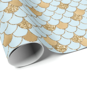 Sjöjungfru Blue Guld Glitter Gnistra Presentpapper