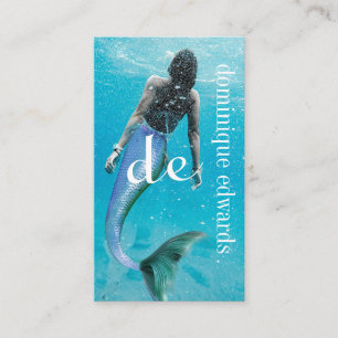Sjöjungfru Blue Modern Monogram-Snyggt Visitkort