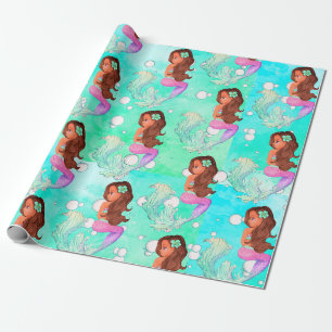Sjöjungfru Bubbles Blue Rosa Mörk Hair Bright Presentpapper