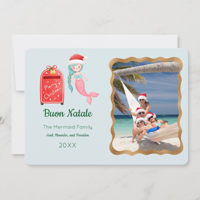 Sjöjungfru Buon Natale Photo Greeting Card Inbjudningar (Framsida)