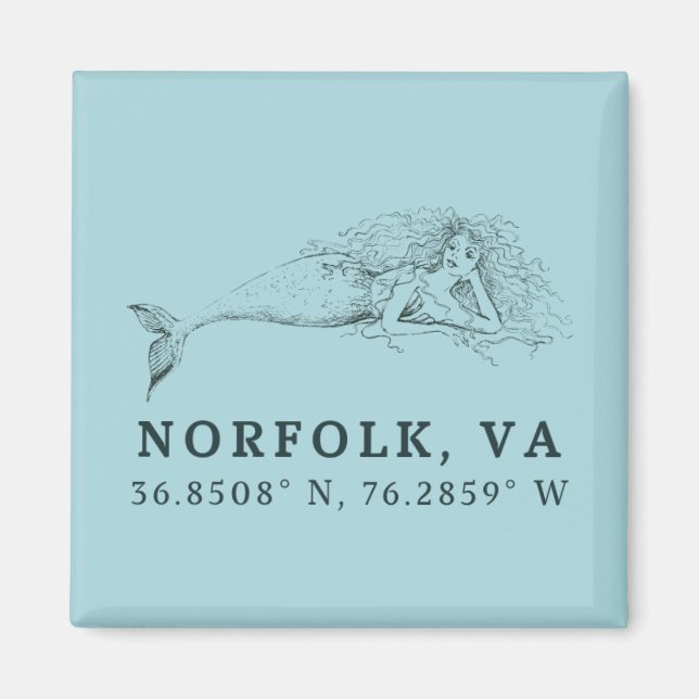 Sjöjungfru Button Magnet - Koordinates of Norfolk  (Framsidan)