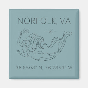 Sjöjungfru Button Magnet - Koordinates of Norfolk 