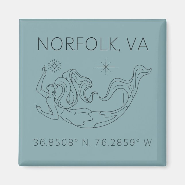 Sjöjungfru Button Magnet - Koordinates of Norfolk  (Framsidan)