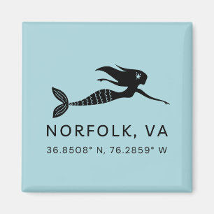 Sjöjungfru Button Magnet - Koordinates of Norfolk 