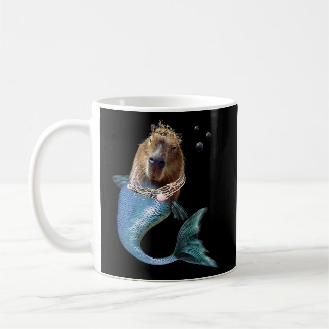 Sjöjungfru Capybara Mercapybara Cute Meme Kaffemugg (Vänster)