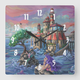 Sjöjungfru Castle Fyrkantig Klocka