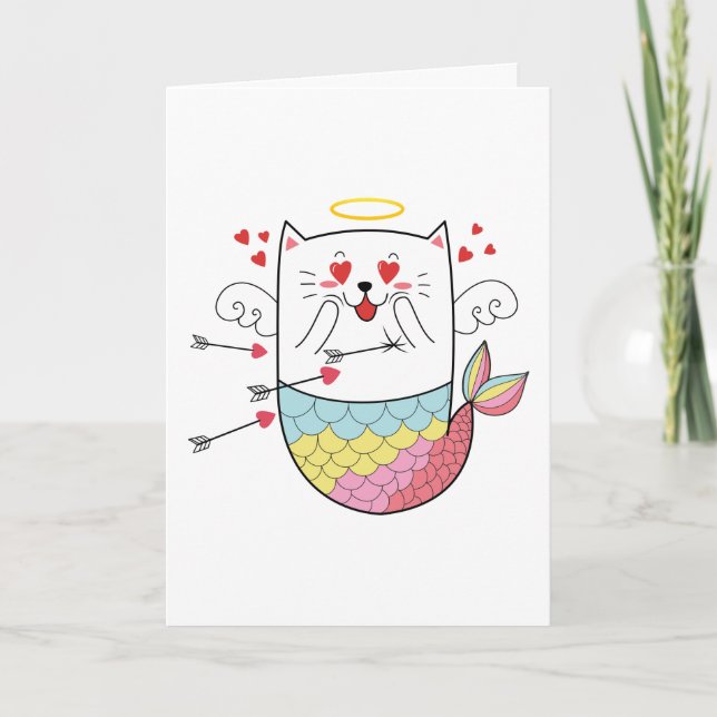 Sjöjungfru Cat Cute Personlig Valentine Helgkort (Framsida)