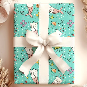 Sjöjungfru Cat Nautical Ocean Jellyfish Cute Mönst Presentpapper