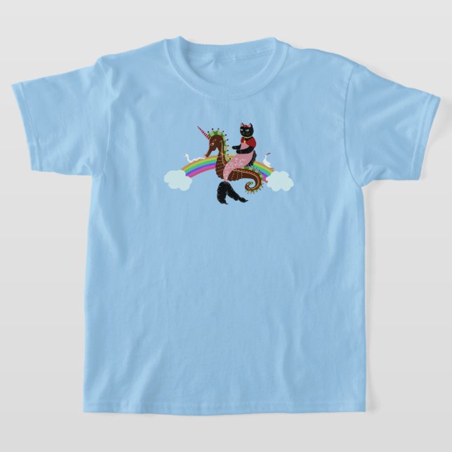 Sjöjungfru cat Rainbow och Unicorn T Shirt (Laydown)